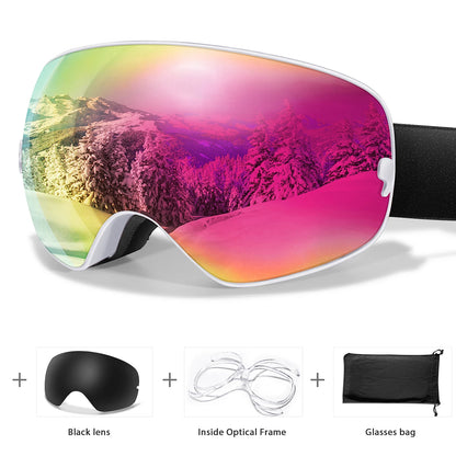 Men Women Outdoor Sports Ski goggles Anti-fog Snowboarding Snowmobile Glasses UV400 Charngeable Lens Teen Charistmas Cycling